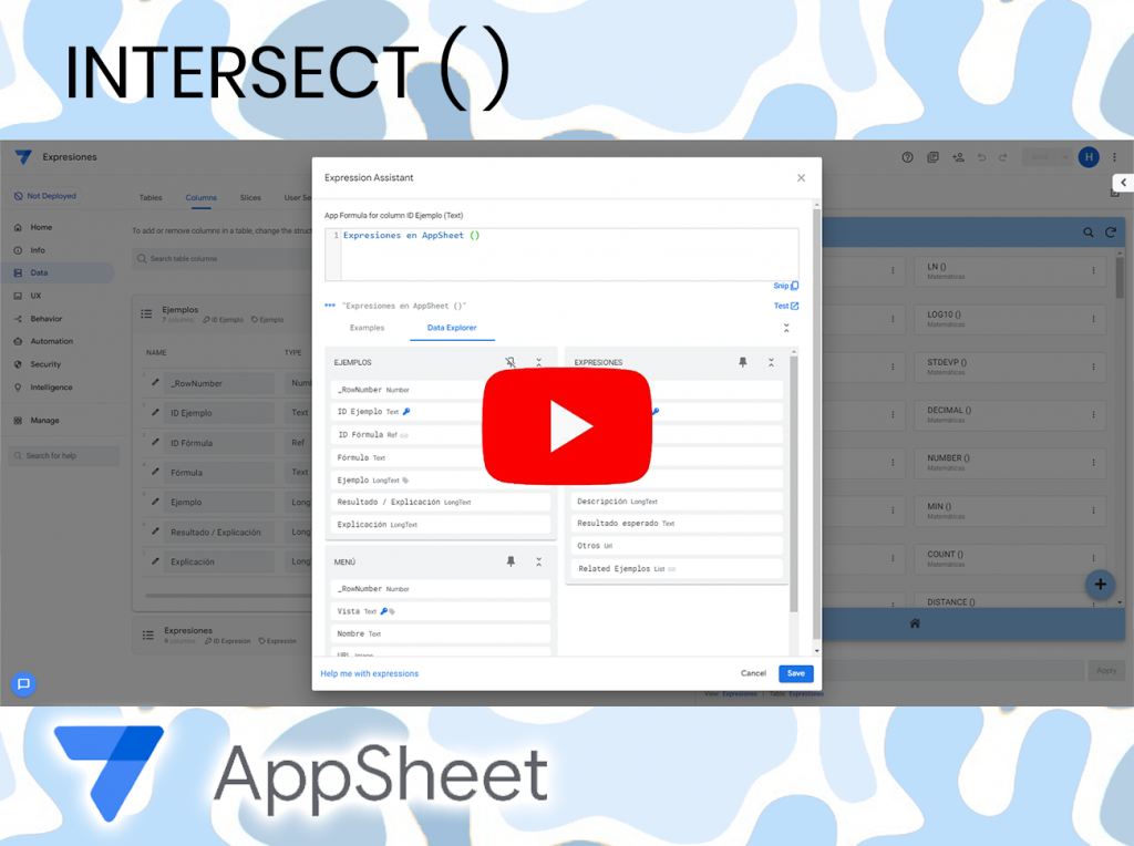 AppSheet INTERSECT Expresiones Formulas TailorSheet