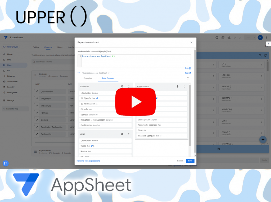 AppSheet UPPER Expresiones Formulas TailorSheet